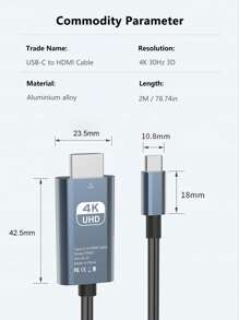 USB C To HDMI Cable 4K 2M Type-C To HDMI Cord Thunderbolt 3/4 Compatible With Phone Tablet Laptop Pro/Air IMac IPad Pro Galaxy S8 To S23 Surface