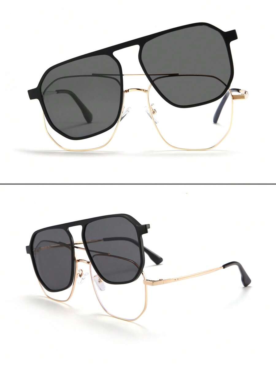 Polarized Magnetic Clip-On Glasses Frame, 2-In-1 Double-Bridge Large Frame Myopia Glasses, Flattering And Slimming