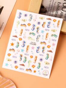 6PCS Blue Ocean Jellyfish Nail Art Decals 3D Seahorse Charms Sea Shell Nail Sticker Self-Adhesive Summer Foil Sliders For Manicure