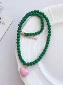 1pc Fashionable Minimalist Glass Bead Necklace With ABS Plastic Heart Charm, A Gift Or Everyday Wear