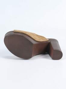 女士夏季新款高跟凉鞋，厚底粗跟性感绑带拖鞋，露趾厚底凉拖 - 深杏色 - 查看 11