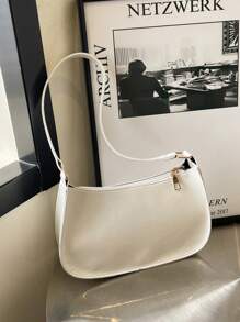 1pc今年流行时尚韩国单肩包春季新款百搭ins纯色温柔闪亮小方包，拉链开合，顺滑肩带，通量充足，适合青少年日常逛街旅游使用 - 純色腋下包 - 查看 9