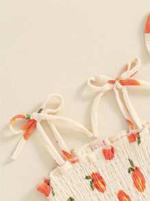 Newborn Baby Girl Sleeveless Rompers Dress Summer Smocked Clothes Cotton Bodysuit With Headband 0-18 Months - 米色 - 查看 5
