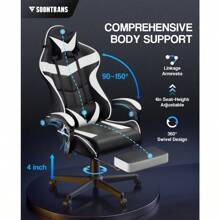 Gaming Chair With Massage, High Back Computer Gamer Chair For Adults And Kids, Ergonomic Game Chair With Adjustable Headrest And Lumbar Support (Blue)