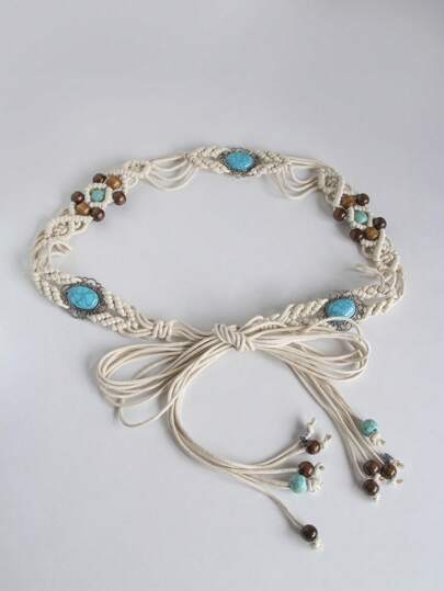 1 件女士波西米亚风格编织木珠打结腰带，适合夏季、秋季、万圣节