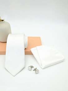 1 套男士 8 厘米纯色提花领带、口袋巾、袖扣 3 件套、正装颈部配饰套装 - 彩色 - 查看 24