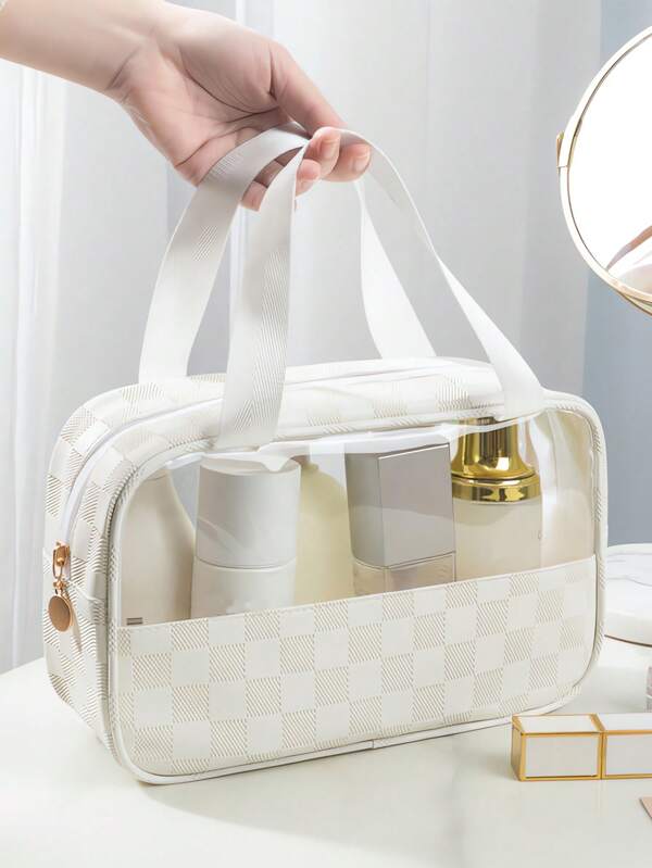 Bolsa de cosméticos cuadrada de gran capacidad, organizador de viaje portátil, de estilo europeo, impermeable, ligero, de lujo, de alta calidad, transparente, bolsa de aseo, organizador de herramientas de maquillaje, organizador de viaje, bolsa de artículos de tocador, bolsa cuadrada, esenciales de crucero, bolsa de playa, organizador de toallas de playa, accesorios de playa, artículos de playa, bolsa de vacaciones, artículos esenciales de verano, artículos esenciales de viaje, accesorios de viaje, vacaciones, regreso a la escuela