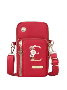 Women's Phone Pouch, Red Mini Crossbody Bag With Gold Floral & Alphabet A-Y Pattern Women's Vertical Coin Purse Sports Arm Sleeve/Running Wrist Pouch Mini Casual Crossbody Phone Bag With Earphone Hole Fashionable For White-Collar, Suitable For University, Work, Business, Commute, Office, Anniversary, Valentine's Day, Birthday, Mother's Day, Teacher's Day, Etc. - Red - View 21