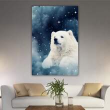 1 Piece Home Wall Decor Framed Canvas Starry Polar Bear Pattern Canvas Wall Art Paintings For Living Room - Canvas Framed Print Wall Artworks Bedroom Decoration Office Wall Decor