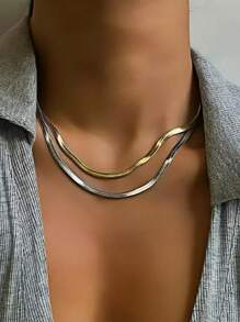 سلسلة عنق بسيطة بشكل شريحة الثعبان 2/3/4/5 مم، تصميم يناسب الجنسين، نفس طراز ميايا كندو؛ سلسلة عنق ذهبية على طراز عظام الثعبان، سلسلة شريحة عالية الجودة للرجال والنساء، قلادة بسيطة، مناسبة للزفاف والاحتفالات والحفلات والطراز الرجعي والملابس الرسمية والإكسسوارات - متعدد الألوان - مشاهدة 5