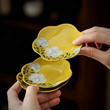 1pc Hand-Painted Camellia Ceramic Tea Cup With Saucer, Chinese Style Drinkware, Home Teacup, 50ML