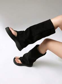 Sandales à semelle épaisse pour femmes, nouvelles arrivées, été, hauteur augmentée, longue tige, créneau sexy, style de fille pop, orteil clip, style de rue rétro, bottines courtes