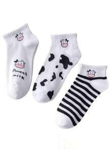 1/5 Pairs Of Milk Striped Short Socks Cow Personalized Short Socks Boat Socks Four Seasons Socks 1 Pair Of Random Color 5 Pairs Combination Short Socks Milk Striped Cow Label Short Socks Korean Ins - Multicolor - View 3