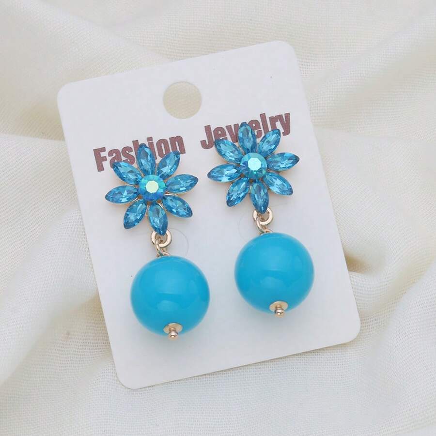 1 对波西米亚风夏季撞色仿珍珠向日葵水晶玻璃耳环，适合女士、日常休闲和节日礼物珠宝