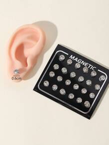 24 件简约时尚磁性白水晶耳钉 6 毫米，适合男士日常佩戴 - 白色 - 查看 3