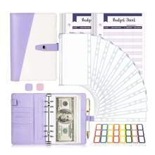 25 Pieces A6 Notebook Binder, Cash Budget Envelope, Expense Organizer, With Color Label And Transparent PVC Bag - Purple - View 1