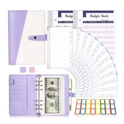 25 Piezas Carpeta de Cuaderno A6, Sobre de Presupuesto de Efectivo, Organizador de Gastos, con Etiqueta de Color y Bolsa Transparente de PVC