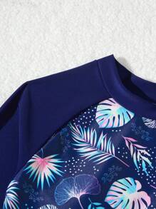 Random Print Long Sleeve Girls Tankini Swimsuit - Navy Blue - View 3