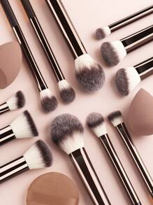 15件套多功能化妆套装，包含12支长柄软毛化妆刷、2个化妆海绵、1个粉扑，快速上妆工具，适合所有肤质。化妆刷套装，化妆刷套装，化妆刷套装，完整化妆套装，化妆刷套装，完整化妆套装，化妆刷套装，化妆刷套装，化妆礼盒，赠品，专业化妆刷，完整化妆套装 - 咖啡棕 - 查看 11