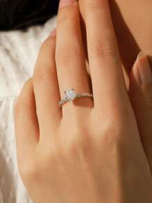 MODIAN 1ct Moissanite 925 Sterling Silver Shiny Twisted Lab-Grown Diamond Wedding Ring, Women's Bridal High-End Jewelry - Silver - View 2