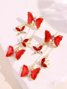 1 件优雅简约蝴蝶锆石耳环，女士节日礼物珠宝 - 紅色 - 查看 2