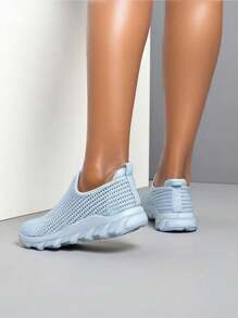 女式一脚蹬布面运动鞋 - 藍色 - 查看 5