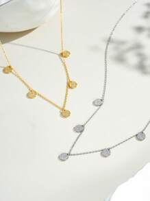Office To Party Gold Chain Set | Mirror CZ Disc Pendant | Stackable Minimalist Jewelry - Gold - View 1