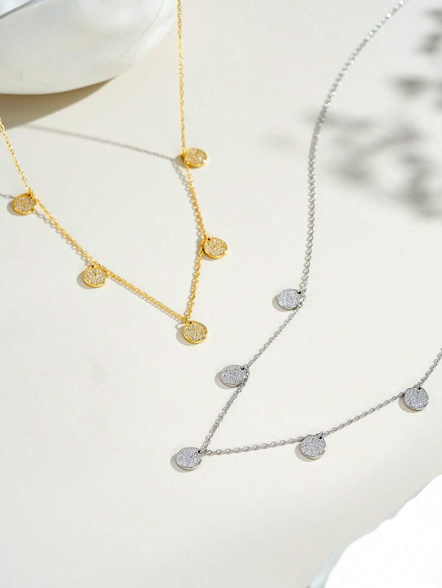 Office To Party Gold Chain Set | Mirror CZ Disc Pendant | Stackable Minimalist Jewelry - Gold - View 1