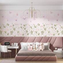 Papel De Parede Adesivo Floral Borboleta Rosa