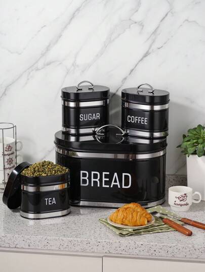 NYKAINMAN 4-Piece Set Of Bread, Tea, Coffee, Sugar, Storage Jar Combination, Kitchen Storage Box Sealed Jar