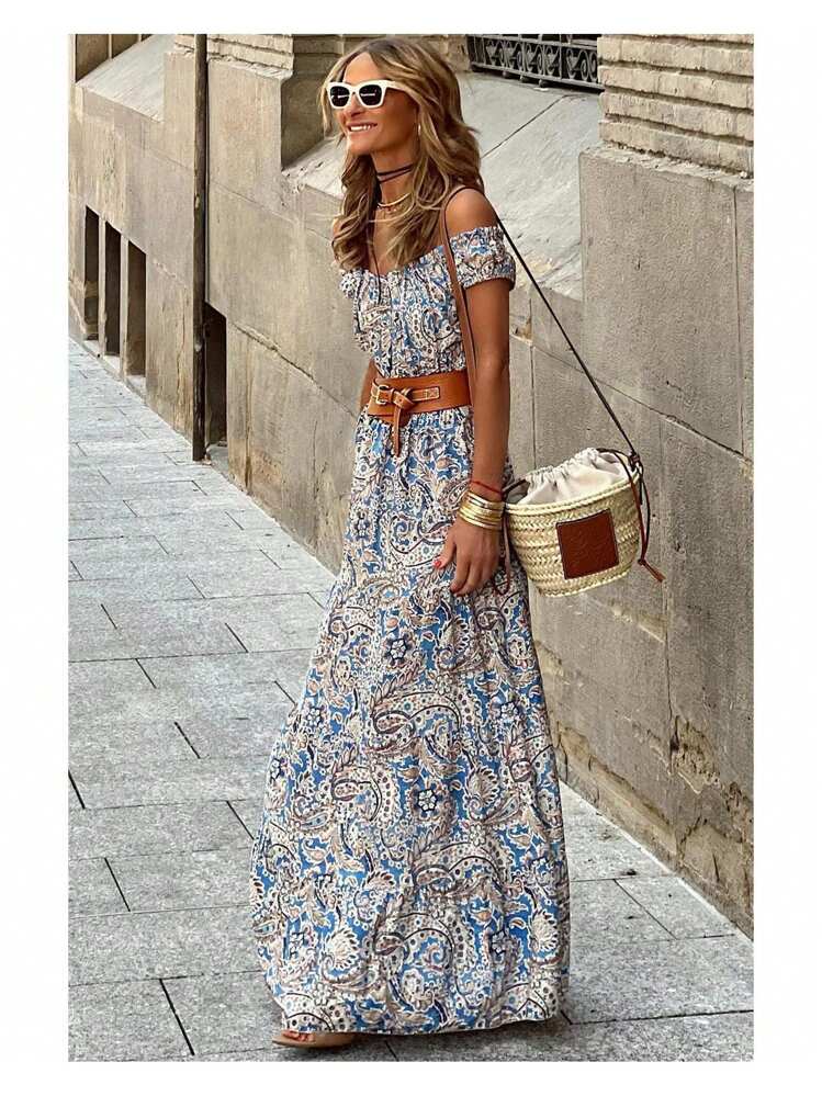 paisley border print effortless boho maxi dress forever paisley reviews Blue Off Shoulder Women Floral __with:petite-size-contrast-trim-framed-crepe-jacket The 24 best dresses Color:light pink spirited fashion lover