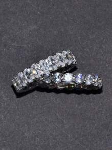 rundraw 2枚简约立方氧化锆装饰银色戒指，女士款 - 銀色 - 查看 4