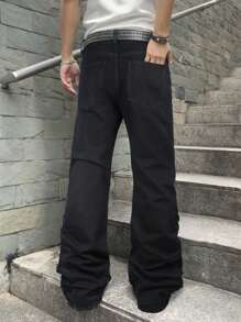 Jeansy Streetwear Wide Leg Men, Patchwork Water-Wash Casual Straight Leg Pants, Markowe spodnie z rozdartymi nogawkami