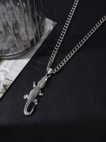 1pc Men's Casual Hip-Hop Alligator Shape Flat Steel Thick Chain Necklace - Silver - View 6