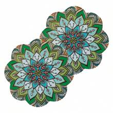 2pcs Bohemian Style Pattern Car Cup Coaster, Stylish Fast-Drying Non-Slip Car Cup Mat