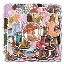 55pcs Cowgirl Cowboy Boots Flower Stickers - Vinyl Western Boots Floral Stickers For Cup, Diaries, Laptops, Luggage, Bumpers, Cell Phones, Scrapbooks, Scooters, Helmets, Car Cartoon Stickers And Decals