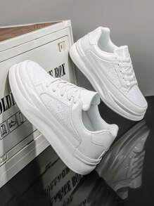 Couple's Diamond Studded Sporty Casual Sneakers - Unisex Shiny, Non-Slip, Breathable, Versatile And Lightweight Fashion Shoes - White - View 2