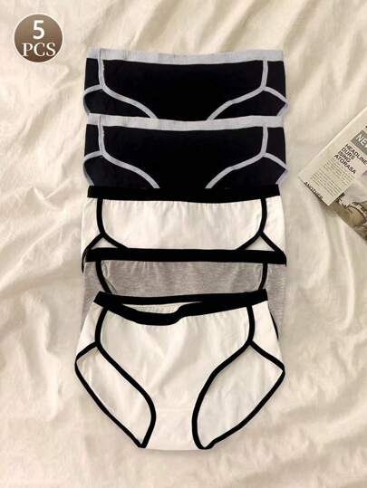 5条装女士纯棉内裤，性感纯色三角裤，舒适中腰内裤，女士运动内裤