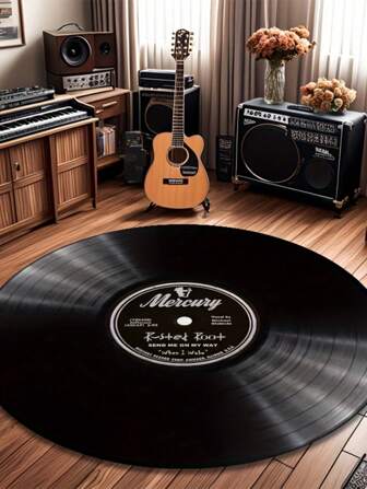 Retro Vinyl Record Fleece Rug, Plush Bohemian Style, Lightweight, Durable, Non-Slip, Washable, Suitable For Living Room, Bedroom, Bathroom And Office Decor, Perfect Home Decor For Valentine's Day, Spring, Summer, Ideal Gift For Music Lovers