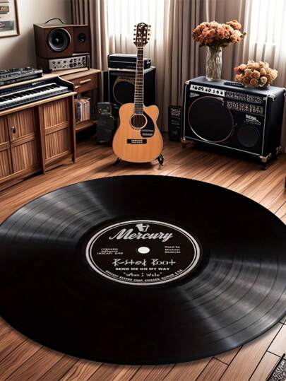 Retro Vinyl Record Fleece Rug, Plush Bohemian Style, Lightweight, Durable, Non-Slip, Washable, Suitable For Living Room, Bedroom, Bathroom And Office Decor, Perfect Home Decor For Valentine's Day, Spring, Summer, Ideal Gift For Music Lovers
