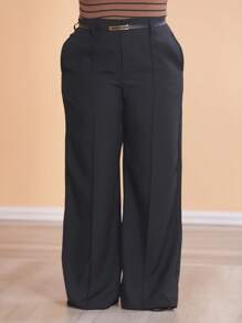 Plus Size Fashion Long Pants Without Belt And Pockets - Black - View 6
