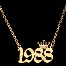1pc Stainless Steel Year Engraved Necklace, Commemorative Unique Date, Birthday Crown Pendant Necklace, Birthday Gift, Elegant Minimalist Numeric Choker Collar Pendant Necklace