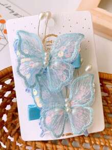 6-Pair Vintage/Fashion Versatile Colorful Mesh Lightweight Sequin Faux Pearl Butterfly Hair Clips/Barrettes For Women Claw Clips, Y2k Outfit