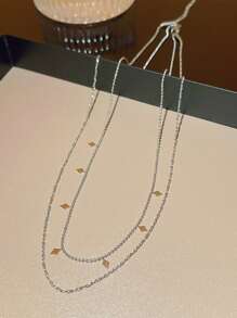 1 件时尚方形吊坠双层手链适合派对休闲装赠送女性节日礼物 - 項鍊 - 查看 6