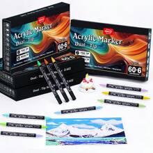 60 kleuren acrylmarkers, markeerstiftset, duurzaam, vervaagt niet snel, geschikt voor schilderen, illustraties, handgemaakte kunst, andere creaties en doe-het-zelfprojecten, geschikt voor papier, stof, hout, steen, plastic, glas, keramiek, pompoen enz., acrylverfmarkers voor kinderen en volwassenen, voor school, begin van het schooljaar, voor kleurboeken, Thanksgiving, Halloween, kerstcadeaus