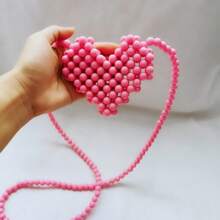 心形珍珠串珠包，手工编织迷你斜挎包，多色心形设计，时尚女士春夏单肩包