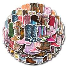 55pcs Cowgirl Cowboy Boots Flower Stickers - Vinyl Western Boots Floral Stickers For Cup, Diaries, Laptops, Luggage, Bumpers, Cell Phones, Scrapbooks, Scooters, Helmets, Car Cartoon Stickers And Decals