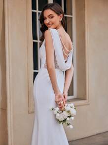 EVERPRETTY Elegant Sleeveless Lace Backless Bride White Formal Gown For Engagement Wedding Dress For Outdoor Lawn Wedding Party - White - View 6