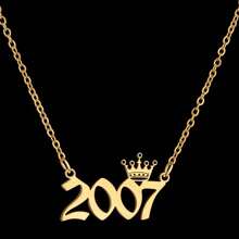 1pc Stainless Steel Year Engraved Necklace, Commemorative Unique Date, Birthday Crown Pendant Necklace, Birthday Gift, Elegant Minimalist Numeric Choker Collar Pendant Necklace