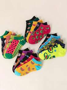 7/10 Pairs Women Fashion Personalized Comfortable Fruit Printed Invisible Boat Socks, Suitable For Casual Daily Wear